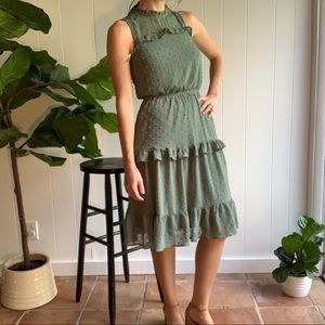 MONTEAU Dark Sage Green MIDI Textured Dress